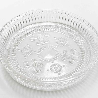 China Wedding Disposable Heavy Tableware Quality Glass Charger Round Dinner Plate Plate with Gold Etched Sunflower Pattern and Rim for sale