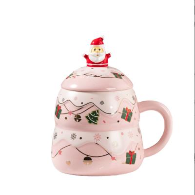 China Viable Creative Nordic Ceramic Cup Cute Cartoon Mug Christmas Gift Mug With Lid for sale