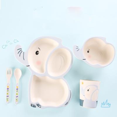 China Anti-fall baby children's cutlery set hot sale cartoon baby elephant cutlery five-piece set for sale