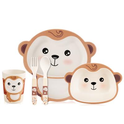 China Five-piece Heavy Duty Customized Children's Anti-fall Dish Dinner Pattern Monkey Drop Cartoon Tableware for sale