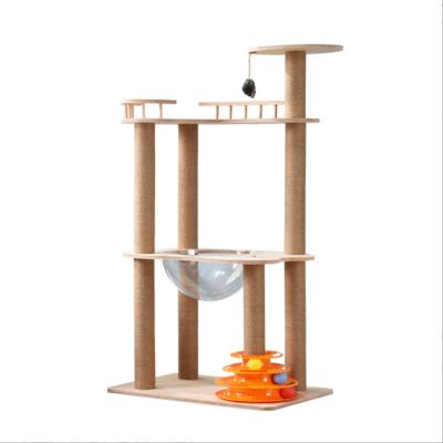 China New Hot Sustainable Large Wholesale Capsule Solid Wooden Climbing Frame Cat Toy Jumping Platform With Nest Space for sale