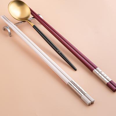 China Factory Sustainable Manufacture Customized Reusable Chinese Snack Clip Alloy Gold Stainless Steel Chopsticks Set for sale