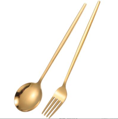 China Spoon Viable Thick Fork Solid Stainless Steel Color Long Handle Gold Western Cutlery Dinnerware Stainless Steel for sale