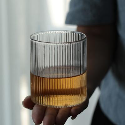 China Transparent Borosilicate Glass Milk Ice Cream Milkshake Cocktail Vertical Stripes Coffee Cup Viable Juice Cup for sale