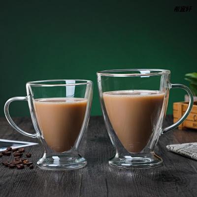 China MAIMAI Sustainable Handmade Double Wall Insulated Glasses Espresso Mugs Hot Sale Irish Coffee Tea Glass Mugs With Handle for sale