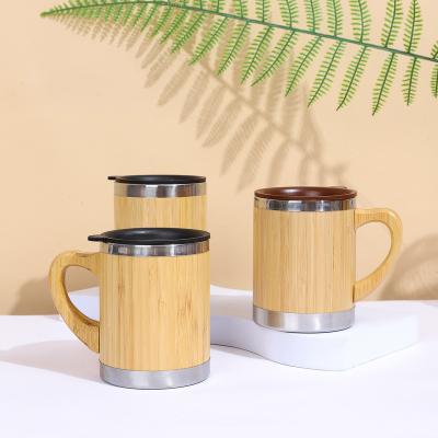 China Sustainable Wholesale 350ml Tumbler Coffee Mug Mugs Wooden Bamboo Travel Insulated Coffee Mug With Handle for sale