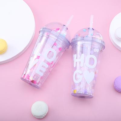 China Factory direct wholesale double 450ml acrylic wall tumbler plastic reusable twinkle bling cups with lids and straws handle for sale