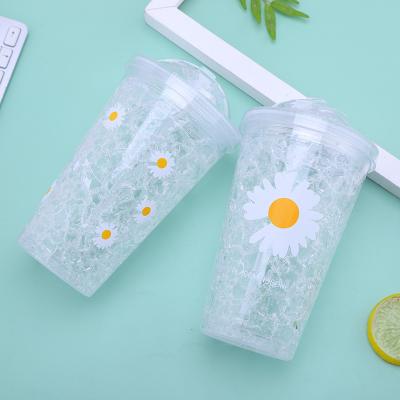 China MAIMAI Bellis Perennis Perennis Double Wall PP Tea Coffee Tumbler Gift Transparent Clear Plastic Water Bottles Double With Straw Mugs Cups for sale