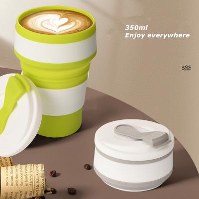 China 350ml Disposable Pouch Silicone Reusable Bottle With Lids For Hot And Cold Coffee Drinks Travel Silicone Collapsible Folding Cup for sale