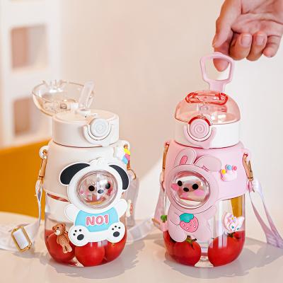 China New Anti-falling 480ml Outdoor Leakproof Portable Casual Kids Cute Straws School Stocked Plastic Water Bottle For Kids for sale