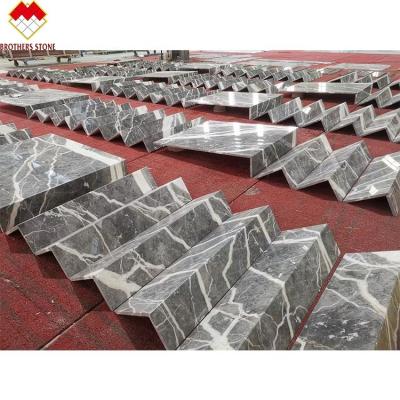 China Gray White Grains Marble Stair Carved Modern Customized Steps On Sale for sale