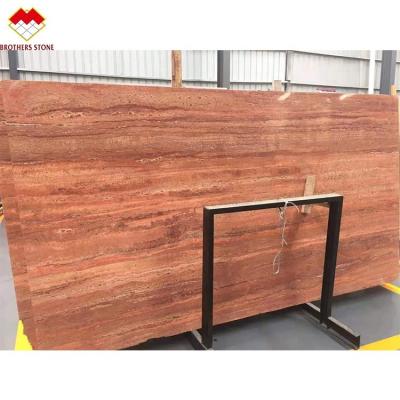 China Wholesale Price Modern Rose Rosso Red Iranian Travertine Marble Red Wooden Vines Marble Slab Tiles For Interior Decor for sale