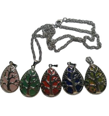 China Hot Selling Trendy Natural Stone Tree Pendant Necklace with Brass Chain for Women for sale