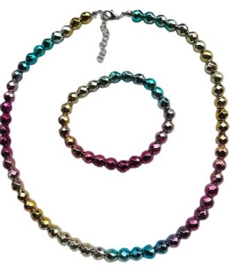 China Hot Sale Colorful 8mm Faceted Hematite Bead Necklace and Stretch Bracelet Sets for Women for sale