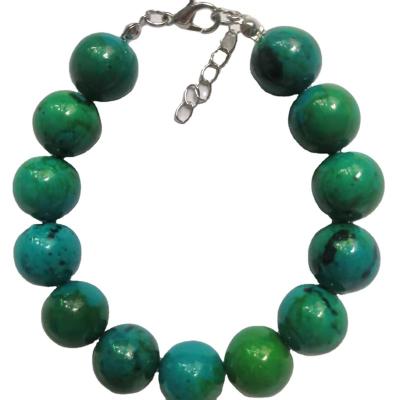 China Fashionable Wholesale High Quality Natural 14mm Dyed Chrysocolla Stone Bead Bracelet For Women for sale