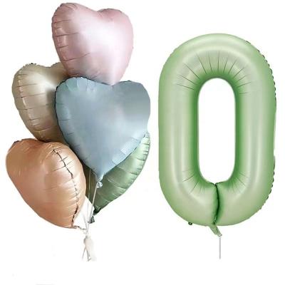 China Party 1pcs 40inch Number 5pcs 18inch Heart Love Foil Balloon Cream Olive Color Marriage Decoration Wedding Propose Balloon Set for sale