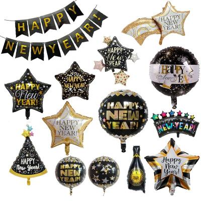 China Gift Toy 4D Christmas Gathering Party Decoration Supplies 2024 Number Foil Balloon 18 22inch Black Gold Happy New Year Decorative Balloon for sale