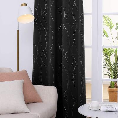 China New Modern Grommet Top Window Curtains Wave Line With Dots Foil Print Design Blackout Curtain Panel For Kitchen for sale