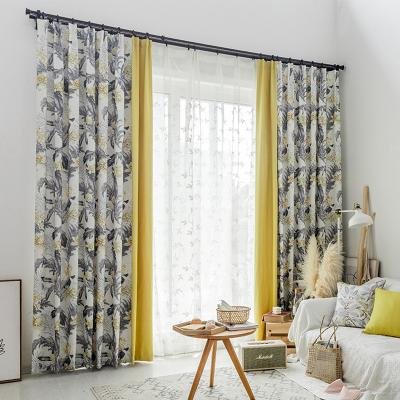 China Modern blackout yellow and gray curtains of living room in bedroom leaf modern design curtain for sale