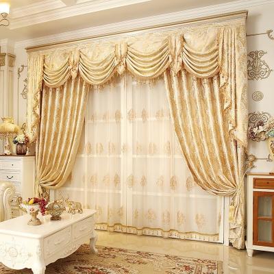 China Modern Golden Yellow Curtains With Valance Attached, Fabric Luxury Classic Blackout Curtain Living Room Royal Quality Drapes for sale