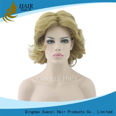 China 8A Dark Blonde Short Synthetic Hair Wigs Short Ponytail Body Wave No Tangle for sale