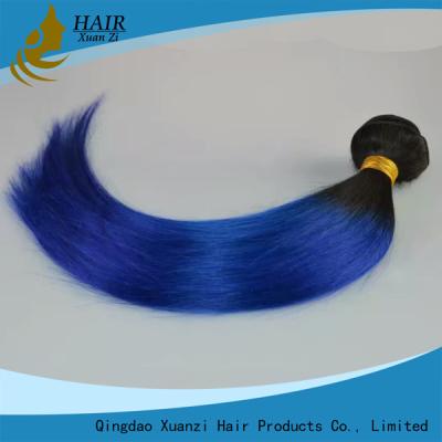 China Light Blue 14 Inch Length Ladys Hair Extensions 100% Virgin Human Hair Straight for sale