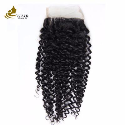 China Kinky Curl 7A 14 Inch Virgin Human Hair 4*4 Top Closures Not Messy for sale