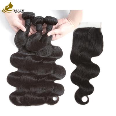 China 8a Body Human Hair Weave Bundles 1b Colored 8 - 32inch With Lace Closure for sale