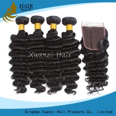 China No Tangling Remy Hair Weave , Natural Black Real Human Hair Extensions for sale