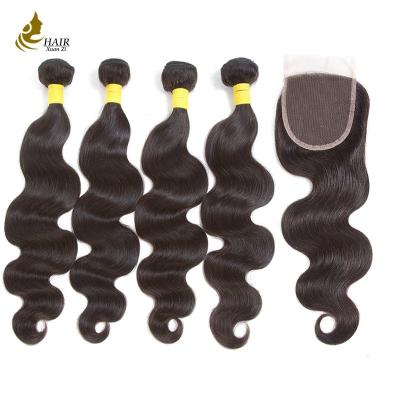 Chine Cheveux brésiliens de Ladys de prolongements noirs naturels de cheveux avec la fermeture à vendre