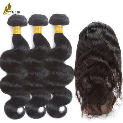 China Pre - Colored Brazilian Hair Body Wave 3 Bundles With 360 Lace Frontal Closure for sale