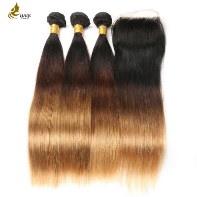 China Blonde Dark Roots Colored Virgin Hair Extensions No Shedding With Lace Closure for sale