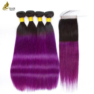 China Pre - Colored Brazilian Hair Extensions Straight 4 Bundles With Closure for sale