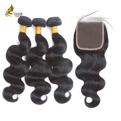 China Body Wave Indian Real Human Hair Extensions With Closure 8 - 32