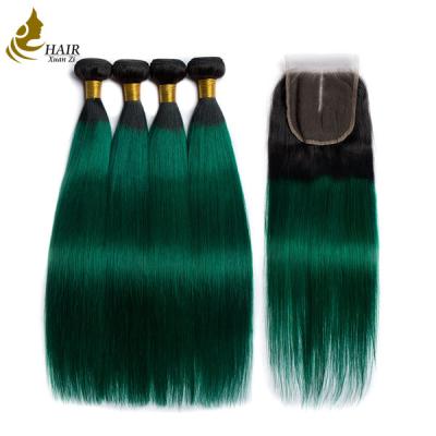 China 1B / Green 100% Virgin Human Hair Weft with Closure for sale