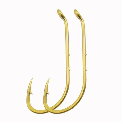 China Wholesale Carbon Steel Gold Offset Hook With Down Eye Handle Yellow Gold Long Fishhooks for sale