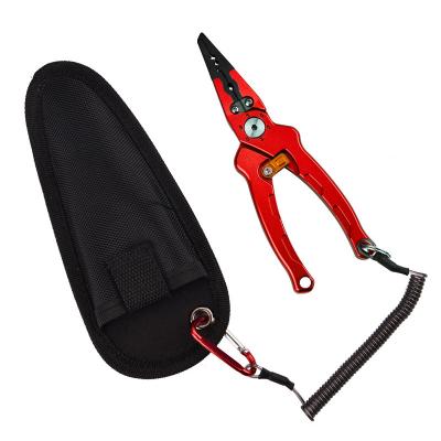 China Multi Functional Combo Sheath Aluminum Alloy Fish Pliers and Retractable Tether with Sheath Fishing Scissors Tackle Tools for sale