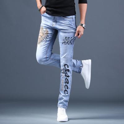 China 2021 Breathable Stylish Printing Mens Denim Pants Slim Fit Washed Jeans Casual Jeans for sale