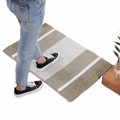 China Modern Striped Floor Mat Environmental Protection Bathroom Chenille Non-Slip Door Mat for sale