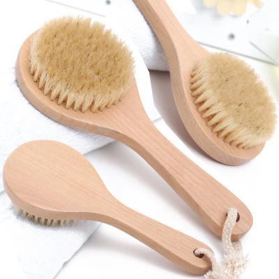 China Wholesale Natural Long Handle Bath Brush Body Natural Exfoliating Wooden Shower Sweep Cleansing Exfoliator Boar Bristle Dry Brush for sale