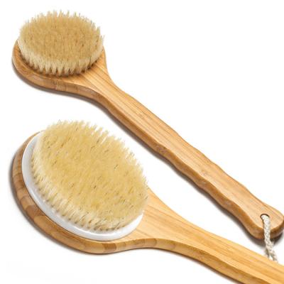 China Long Handle Bath Body Shower Brush Natural Bristle For Dry Brushing And Showering With Long Wooden Handle for sale