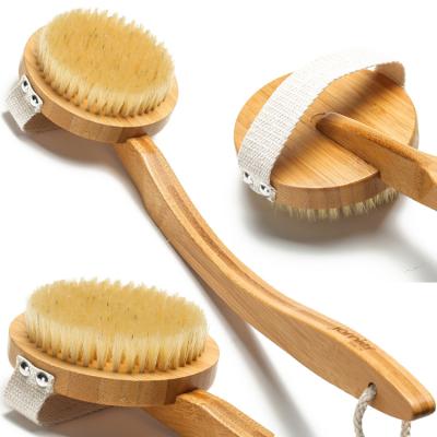 China Wholesale Natural Wood Handle Long Hair Bamboo Handle Long Back Massage Shower Brush For Body Exfoliate for sale