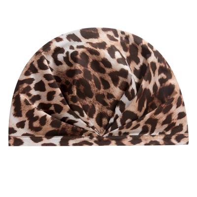 China Custom Viable Style Comfortable Leopard Turban Shower Fashion Women Hats Nylon External Elastic Hair Cover for sale