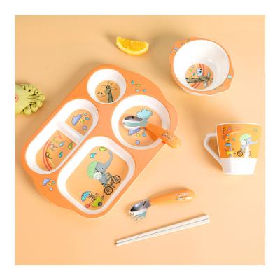 China Modern Wholesale Cartoon Fiber Animal Kids Bamboo Tableware Set Baby Children Tableware Set Kids Food Dish Tableware for sale