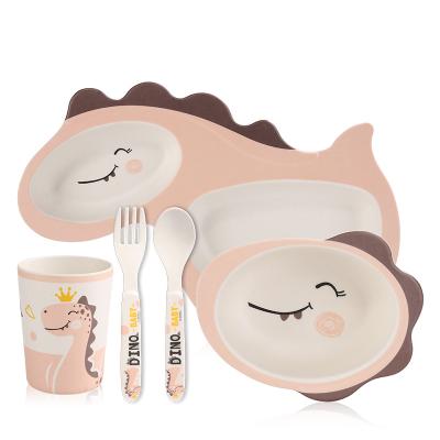 China Modern Baby Food Tableware Set Cartoon Bamboo Feeding Aniaml Kid Dish Bowl Bamboo Feeding Dinner Dish for sale