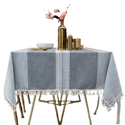 China Nordic Custom Made Modern Square Gray Cotton Waist Tassel Embroidered Linen Rustic Table Cloth Table Cloth For Party Home Hotel for sale