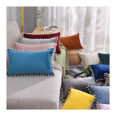 China Hot Selling White Ball Lace Anti-pilling Cushion Covers Standard Size Soft Custom Printing Pillow Velvet Lumbar Pillow Cases for sale