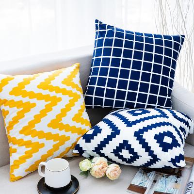 China Nordic style wavy plaid double-sided printed super soft short plush pillow case velvet sublimation cushion cover for sale