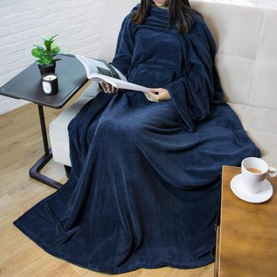 China Wholesale Anti-Static Solid Color Portable 100% Polyester Fleece Adults TV Blanket With Sleeves for sale