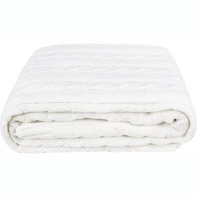 China 100% White Anti-pilling Cotton 51x59 Inch Knit Throw Blanket For Couch Decor Soft Lightweight Home Blanket for sale